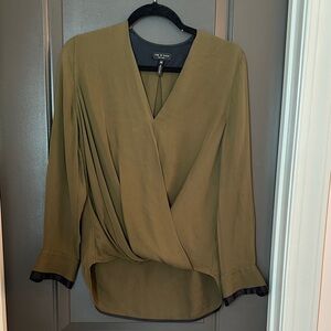 Rag‎ & Bone Olive Green Draped Blouse 100% Silk